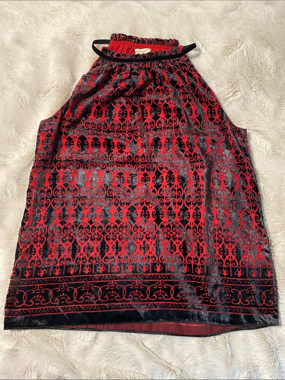 Max Studio Red and Black Velvet Burnout Halter Camisole